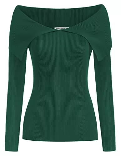 GRACE KARIN Pullover & Strickmode GRACE KARIN Lange Ärmel Sweatshirt Damen Schulterfrei Pullover Vintage Elegant Freizeit Business Pullover