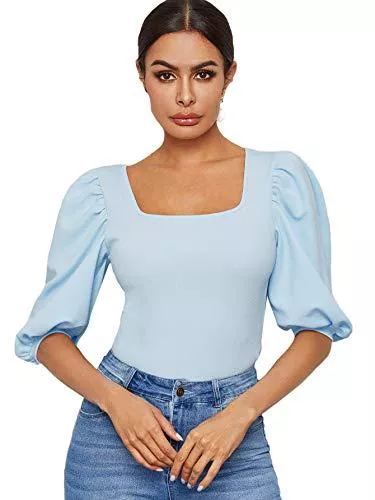 DIDK Langarmblusen DIDK Damen Tee T-Shirt Sommer Kurzarm Shirt mit Puffärmel Drindlbluse Oberteil
