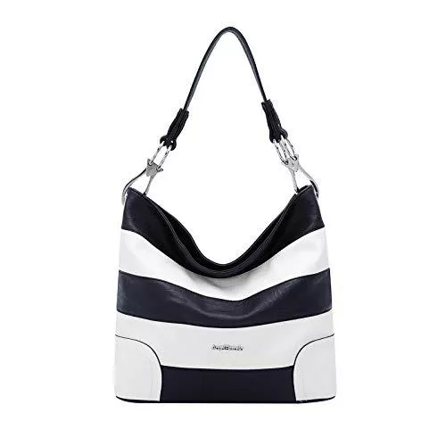NICOLE & DORIS Taschen & Rucksäcke NICOLE & DORIS Gestreifte Handtasche Damen Tote Shopper PU Leder Umhängetasche Frauen Henkeltasche Große Strandtasche mit Reißverschluss Schultertasche Blau