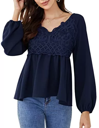 Clearlove Langarmblusen Clearlove Langarmshirt Damen Spitze Elegant Bluse Casual Tunika Oberteile Top