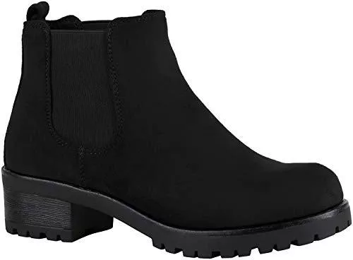 stiefelparadies Stiefel stiefelparadies Damen Stiefeletten Chelsea Boots mit Blockabsatz Profilsohle Flandell