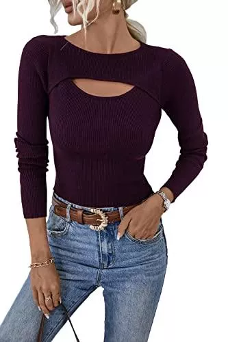 MOONSIROLI Langarmshirts MOONSIROLI Damen Langarmshirt Pullover Strickpullover Sweatershirt Oberteil Bluse Tshirt Wickelpullover Damen