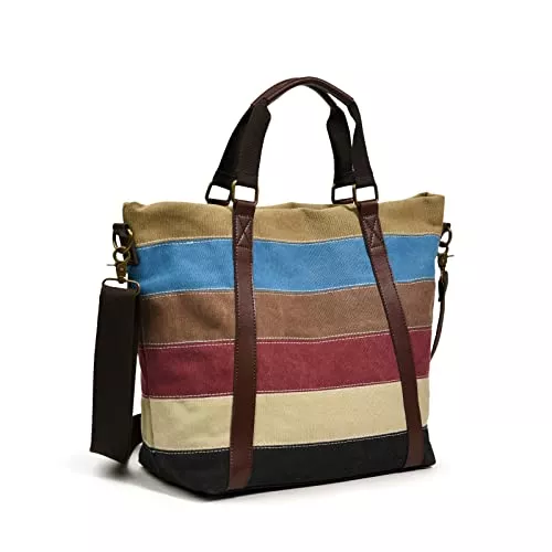 CHEREEKI Taschen & Rucksäcke CHEREEKI Handtaschen Damen, Canvas Umhängetasche Tasche Damen Groß, Mehrfarbig Gestreift Handtasche Schultertasche Damen für Shopper Schule Lässige Arbeit Täglich Reisen