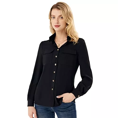 GRACE KARIN Langarmblusen GRACE KARIN Damen Langarm Bluse Einfarbig Casual Langarmshirt Herbst Hemd Locker Oberteil CL1747A22JSY