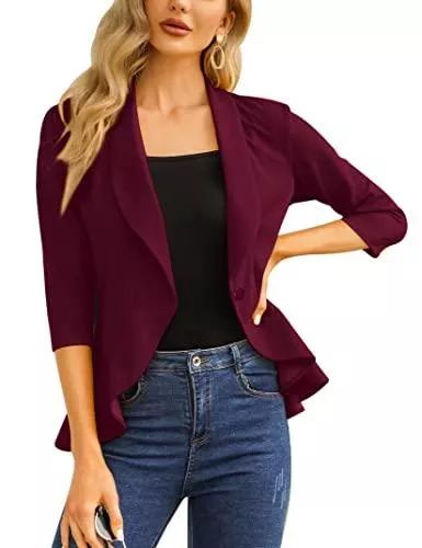 Clearlove Blazer Clearlove Damen Blazer 3/4 Ärmel Lang Elegant Blazerjacke Einfarbig Slim Ruffled Blazer Geschäft Büro Blazer Sportlich Jack Outwear Revers Anzüge mit Taschen