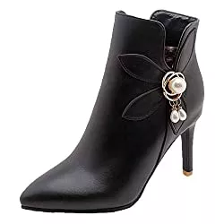 MISSUIT Stiefel MISSUIT Damen Spitze Stiefeletten Ankle Boots Stiletto High Heels Boots mit Perlen Reißverschluss Knöchelstiefel