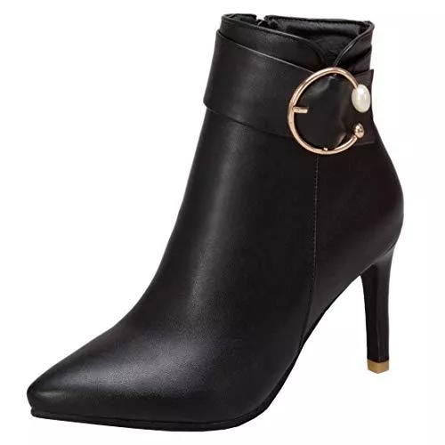 MISSUIT Stiefel MISSUIT Damen Spitz Stiletto Stiefeletten Knöchelstiefel High Heels Ankle Boots mit Schnallen und Reißverschluss