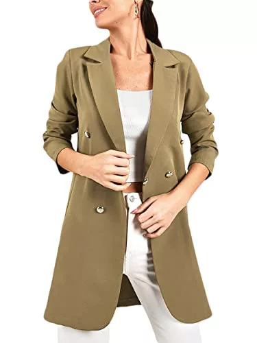 ORANDESIGNE Blazer ORANDESIGNE Blazer Damen Elegant Einfarbig 3/4-Arm Sakko Lang Business Outfit Slim Fit Revers Jacke Mantel Herbst Strickjacke Blazer mit Taschen Gehrock Knopfleiste Cardigan