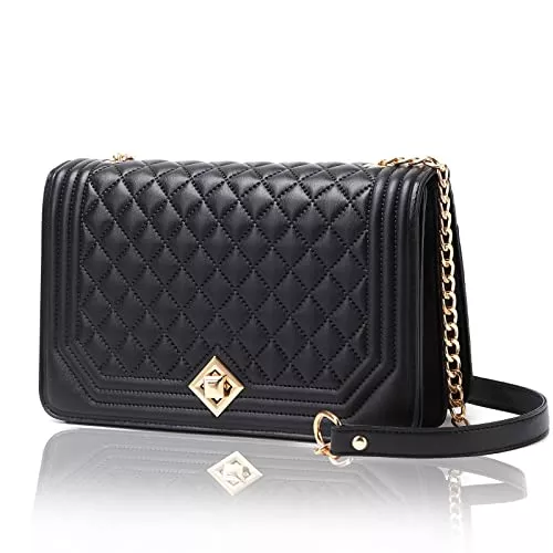 Travistar Taschen & Rucksäcke Travistar Crossbody Bag Damen, Gesteppte Umhängetasche Handtaschen Mittelgroße Schultertasche Trendy Satchels Abendbeutel Vegan Leder Schwarz Geldbörse mit langkettigem Riemen