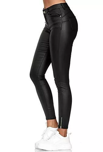 EGOMAXX Hosen EGOMAXX Damen Hose Leder Optik Skinny Coated Casual Biker Kunstleder