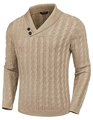 COOFANDY Pullover & Strickmode COOFANDY Herren Strick-Pullover Schalkragen Slim Fit Männer Schwarzer Pulli T-Shirt Langarm mit Kragen Woll-Pullover Winter Mode Sweatshirt