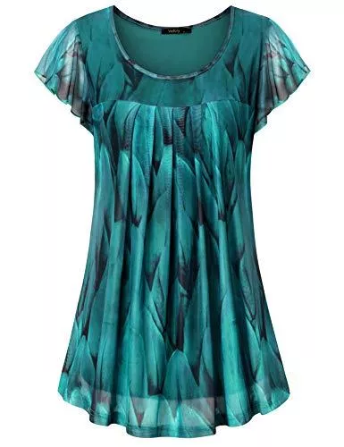 VAFOLY Ärmellose Blusen Vafoly Damen Kurzarm Bluse Shirts Blumen Mesh Rundhals Falten Tunika Oberteile