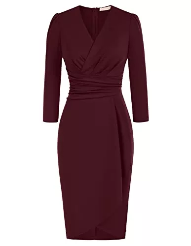 Belle Poque Business Belle Poque Damen Bleistiftkleid Elegant Knielang V-Ausschnitt 3/4 Ärmel Cocktailkleid Etuikleid Vintage