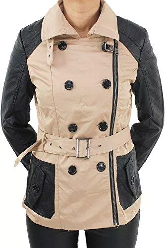 Sotala Jacken Damen Mantel Trenchcoat Jacke Kunstleder Doppelreiher Bikerjacke Jacket Blau Beige Schwarz