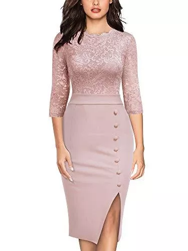 MIUSOL Cocktail MIUSOL Damen Blumen Spitze Split Etuikleid Cocktail Party Kleid
