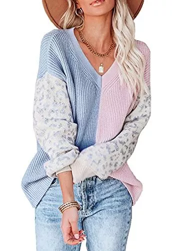 ANCAPELION Pullover & Strickmode ANCAPELION Damen Pullover Casual Stricken Sweater Leopard Lange Ärmel Pulli Winter Sweatshirt Herbst Jumper Oberteile Outwear für Frauen