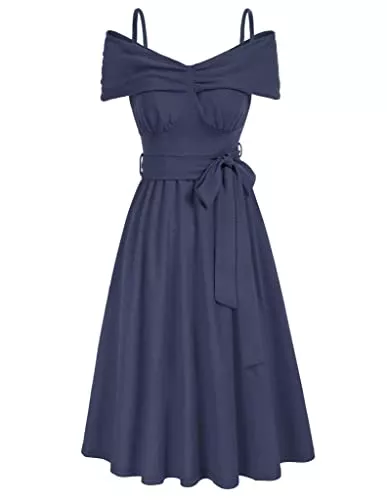 GRACE KARIN Cocktail GRACE KARIN Damen Kleider Schulterfreies A-Linie Kleid Elegant Freizeit Festliches Party Cocktailkleid