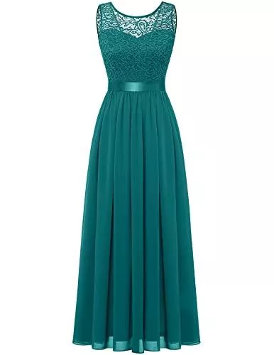 BeryLove Cocktail BeryLove Damen Spitzenkleid Brautjungfer Elegant Party Knielang Cocktailkleid Chiffon Ärmellos
