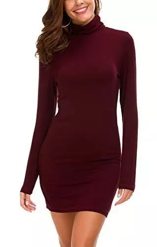 EXCHIC Freizeit EXCHIC Damen Bodycon Minikleid Rollkragen Langarm Basic Eng Kleid