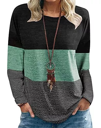 ACLOIN Pullover & Strickmode ACLOIN Damen Sweatshirt Farbblock Rundhals Langarmshirt Gestrickt Oberteil Langarm Shirt Pullover Jumper Tops