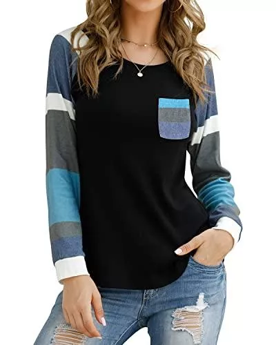 YYIDATON Pullover & Strickmode YYIDATON Damen Langarmshirt Oberteile Rundhals Elegant Sweatshirt Color Block Langarm Pullover Top