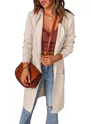 HAPPY SAILED Strickjacken HAPPY SAILED Damen Strickjacke Einfarbig Langarm Strickcardigan Winter Offen Mantel Cardigan Mit Kapuzen S-XXL