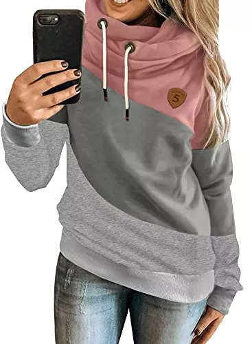 Aleumdr Kapuzenpullover Aleumdr Kapuzenpullover Damen Sweatshirt Hoodie Damen Rollkragen Sweatshirt Pullover Farbblock Hoodie Langarm Kapuzenpulli SweaterDamen für Herbst Winter S-3XL