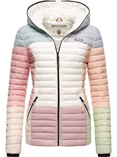 Navahoo Jacken Navahoo Damen Übergangsjacke Colorblocking leichte Steppjacke mit Kapuze Multikulti XS-3XL