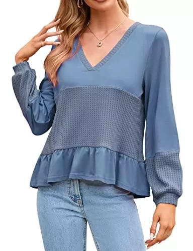 KOJOOIN Langarmblusen KOJOOIN Damen V-Ausschnitt Oberteile Langarm Casual Tunika Tops(Verpackung MEHRWEG