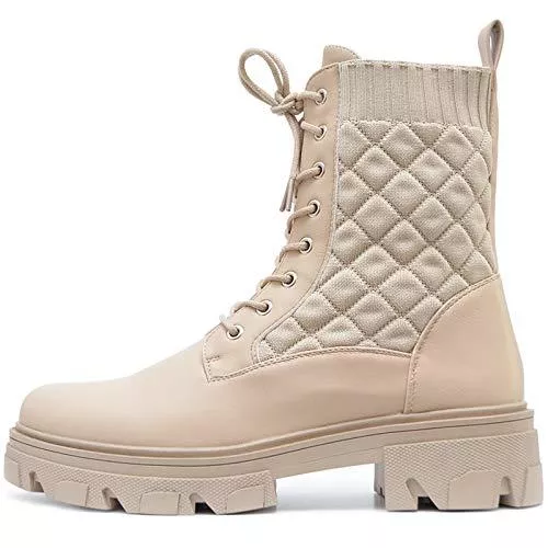 Vain Secrets Stiefel Damen Stiefeletten Stiefel Schnürboots Schlupfstiefel Worker Biker Boots mit Profil Sohle Reißverschluss Ugly Mesh