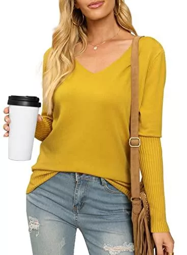 Breampot Pullover & Strickmode Breampot Pullover Damen Casual Winter Kaschmirimitat Pullover Strickpullover Langarm V-Ausschnitt Lose Pulli Oberteile