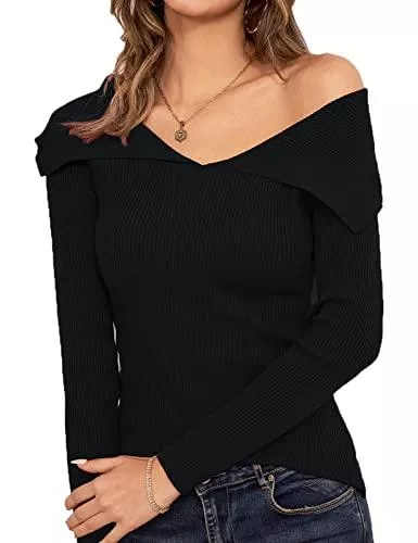 GRACE KARIN Pullover & Strickmode GRACE KARIN Lange Ärmel Sweatshirt Damen Schulterfrei Pullover Vintage Elegant Freizeit Business Pullover