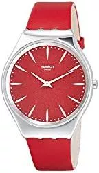 Swatch Uhren Swatch Unisex Erwachsene Analog Quarz Uhr mit Leder Armband SYXS119