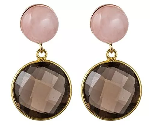 Gemshine Schmuck Gemshine Damen Ohrringe mit Rauchquarz und Rosenquarz Edelsteinen. 925 Silber hochwertig vergoldet - Nachhaltiger, qualitätsvoller Schmuck Made in Spain