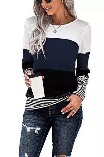 NEYOUQE Pullover & Strickmode NEYOUQE Damen Langarmshirts Oberteile Farbblock Pullover Longsleeve T-Shirt Damen