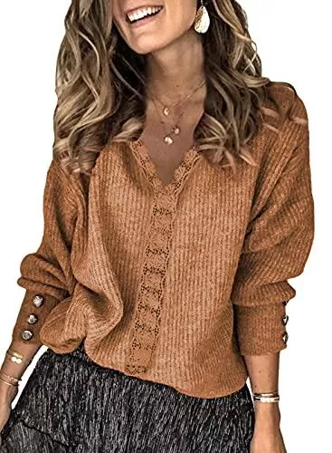 Maavoki Pullover & Strickmode Maavoki Damen V-Ausschnitt Pullover Elegant Gestreift Strickpullover Oversize Casual Loose Langarm Oberteile Sweater Shirts Knit Tops