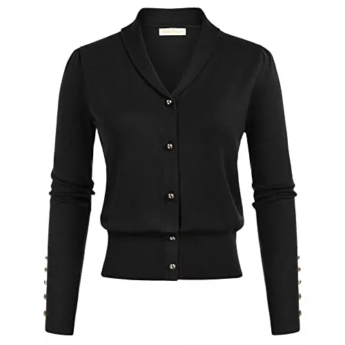 Belle Poque Strickjacken Belle Poque Frauen Vintage Schal Revers Strickjacke Pullover V-Ausschnitt Langarm Button-up Cropped Strickwaren BP0496A22