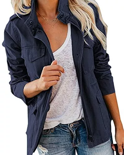 Imily Bela Jacken Imily Bela Damen Übergangsjacke Stehkragen Mehr Taschen Utility Jacket Leicht Sommerjacke Boyfriend Parka