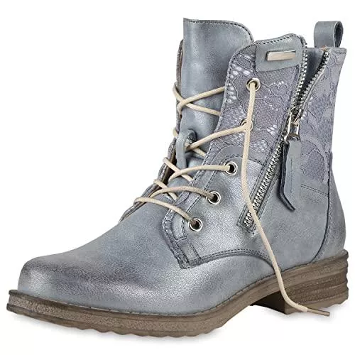 VAN HILL Stiefel VAN HILL Damen Schnürstiefeletten mit Blockabsatz Zipper Spitze