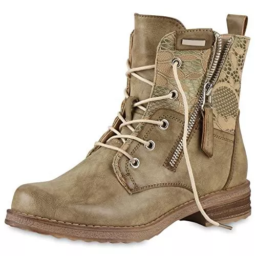 VAN HILL Stiefel VAN HILL Damen Schnürstiefeletten mit Blockabsatz Zipper Spitze