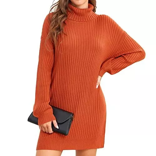 ANGGREK Freizeit ANGGREK Damen Pullover Rollkragen Kleid Langarm Hohe Elastizität Weich Warme Strickpullover Winter Pullikleid Freizeitkleid XS-XL