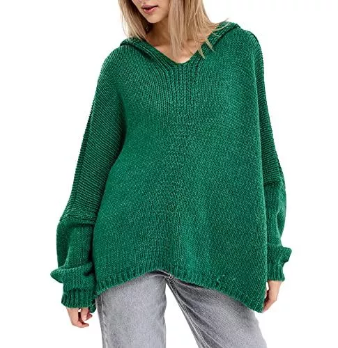 SOVENTUS FASHION Pullover & Strickmode SOVENTUS FASHION Damen Strickpullover grobmaschig Pullover Oversize v Ausschnitt Grobstrick Herbst
