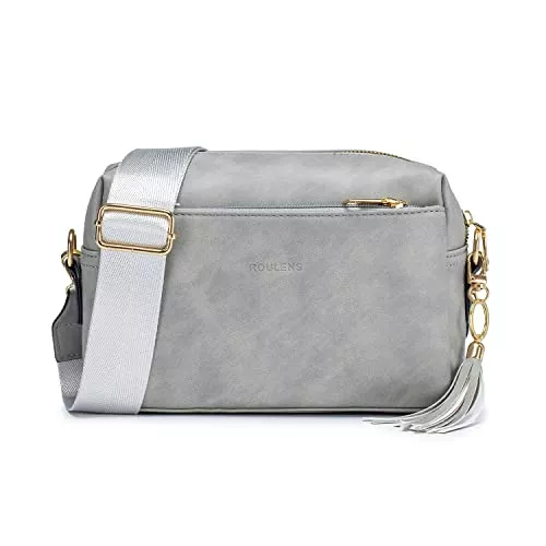 Roulens Taschen & Rucksäcke Roulens Damen Handy Umhängetasche,Veganem Leder Crossbody Schultertasche,Breiter Riemen Abendtasche mit drei Reißverschlussfächern Handtaschemit mit Kartenschlitz Verstellbar Abnehmbar Schultergurt