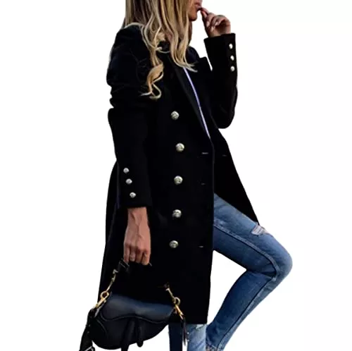 HANMAX Mäntel HANMAX Damen Mantel Zweireiher Revers Langarm Lange Wolle Coat Winterjacke
