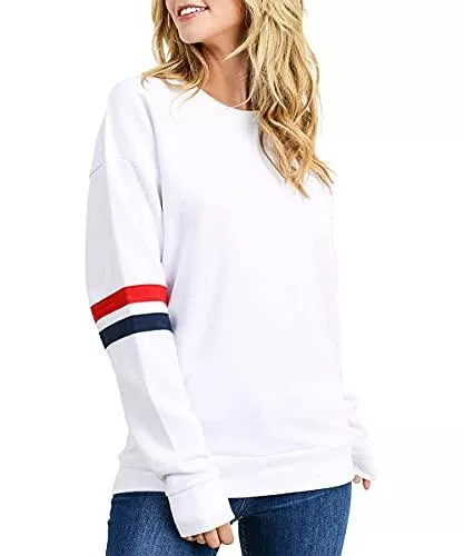 Cindeyar Pullover & Strickmode Damen Sweatshirt Pullover Casual Langarmshirt Hoodie Rundhals Kaputzenpullis Oversize Streifen Shirt Oberteil Tops