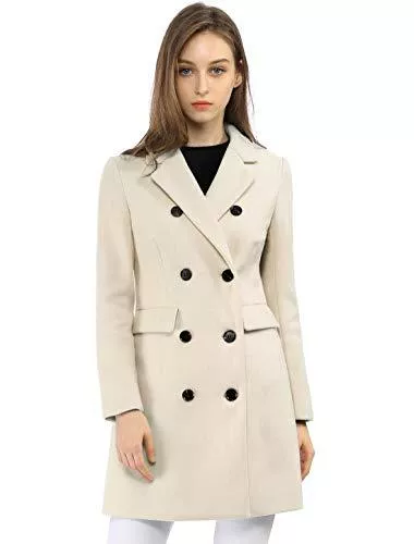 Allegra K Mäntel Allegra K Damen Langarm Wintermantel Umlegekragen Zweireiher Kammgarn Trenchcoat Mantel