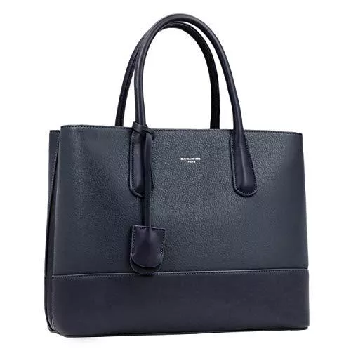 David Jones Taschen & Rucksäcke David Jones - Damen Große Handtasche Henkeltasche - Tote Shopper Bag PU Echtes Leder Stil - Multi Pocket Top Griff Taschen - Schultertasche Umhängetasche Arbeit Schule - Marineblau