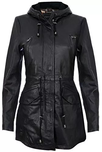 Infinity Leather Mäntel Infinity Leather Damen Leder Parka Jacke, Gesteppter, Abnehmbarer Trenchcoat Mit Kapuze