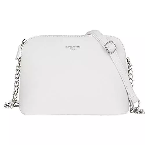 David Jones Taschen & Rucksäcke David Jones - Damen Kleine Umhängetasche - Saffiano Leder Feste Schultertasche - Kette Schulterriemen Abendtasche - Reißverschluss Handtasche - City Clutch Party Zip Crossbody Bag Mode - Weiß