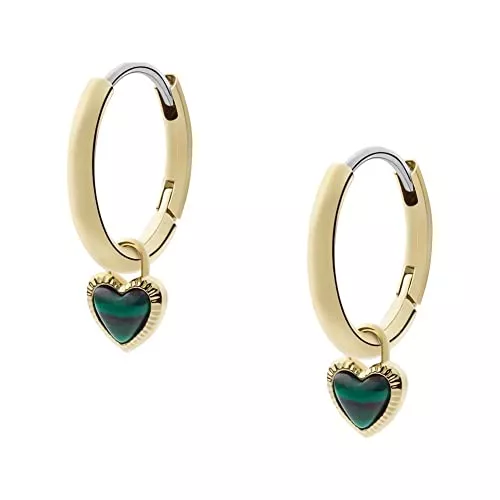 FOSSIL Schmuck Fossil Damen Georgia Modern Meadows Grün Malachit Herz Huggie Hoop Ohrringe, JF04103710